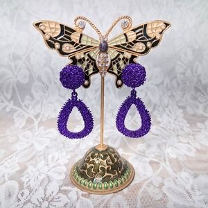 Venus Violet Earrings Purple Metallic Statement Post Pierced Teardrop Loops